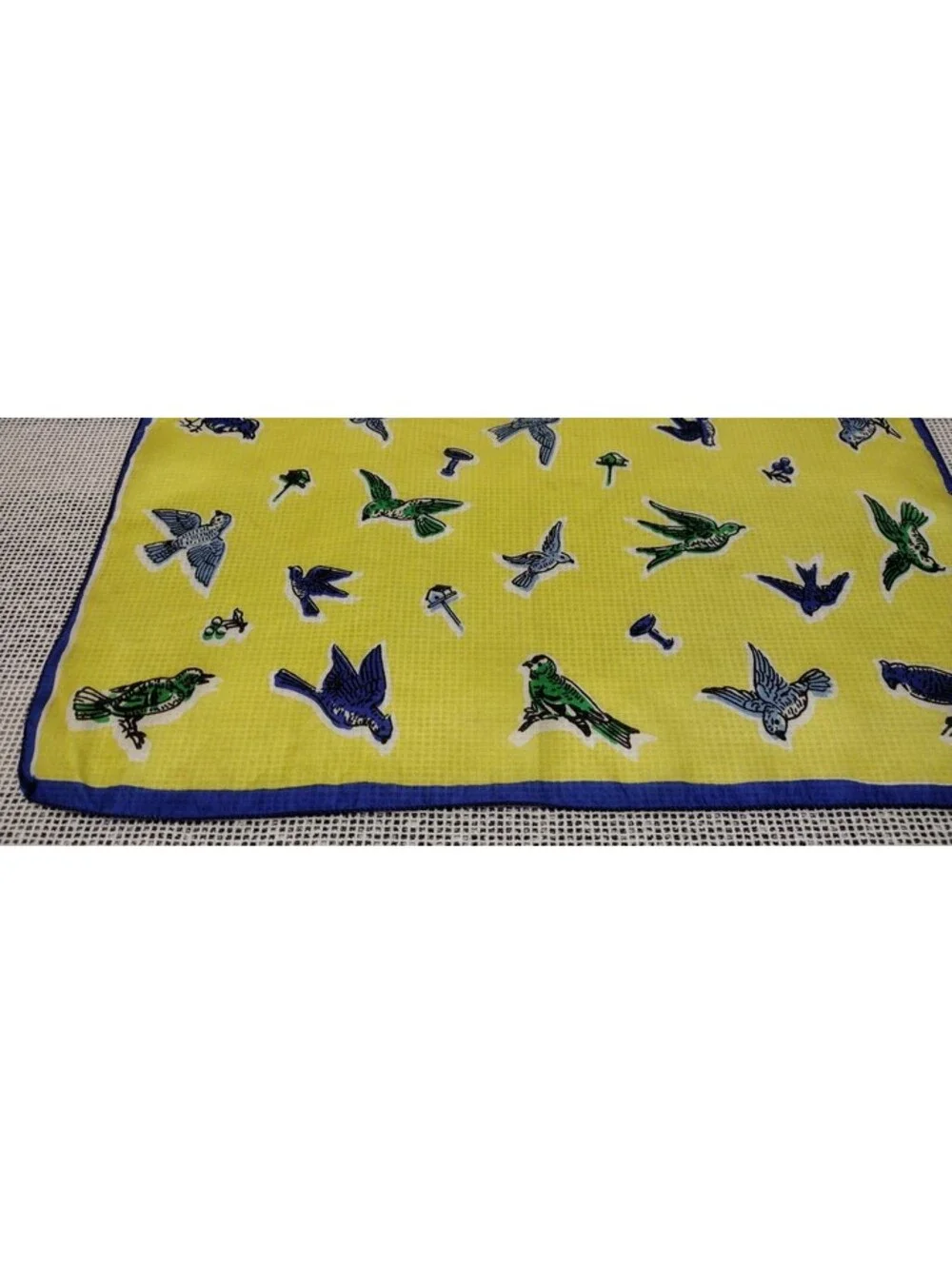 Vintage 1950s Pure Silk Handkerchief Birds Scarf TRI COLOR BIRDIES Rockabilly